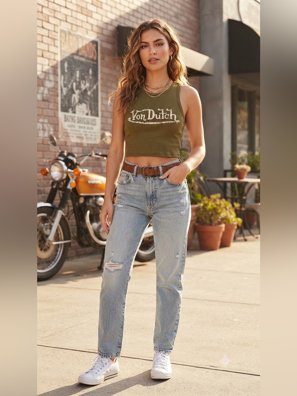 Von Dutch Olive Green Logo Crop Tank
